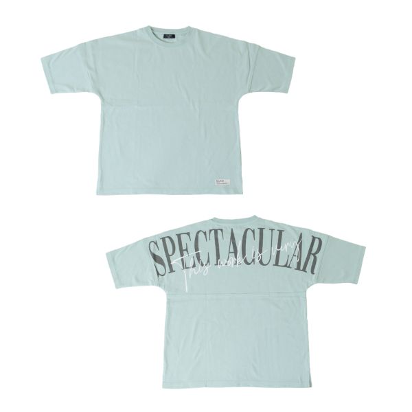 【大人向けサイズあり】OE天竺・抗菌防臭加工ドロップショルダーバックビッグロゴ5分袖Tシャツ