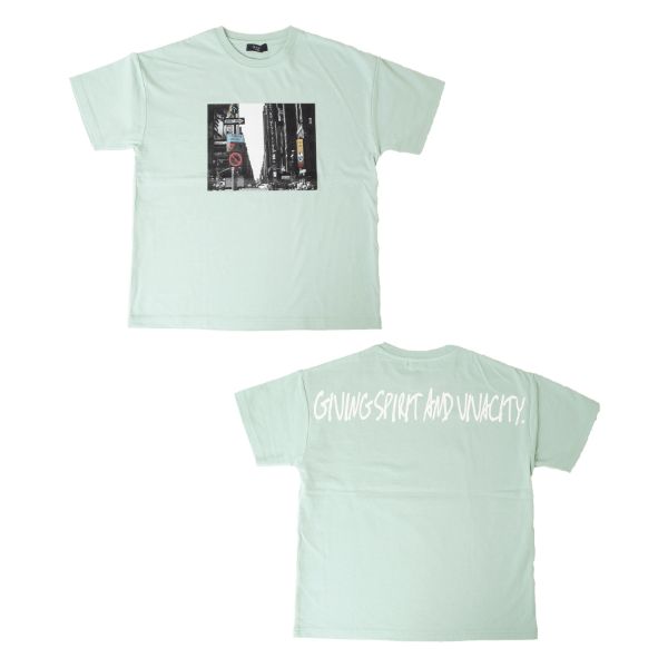 OE天竺・抗菌防臭加工ドロップショルダーフォトプリント半袖Tシャツ