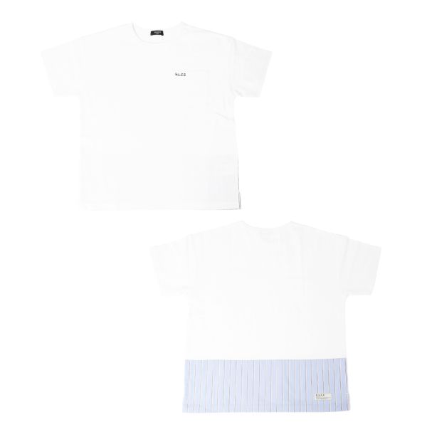 【大人向けサイズあり】天竺・ドロップショルダーストライプ切替半袖Tシャツ