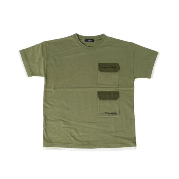 【大人向けサイズあり】天竺・ドロップショルダーWポケットレイヤード半袖Tシャツ