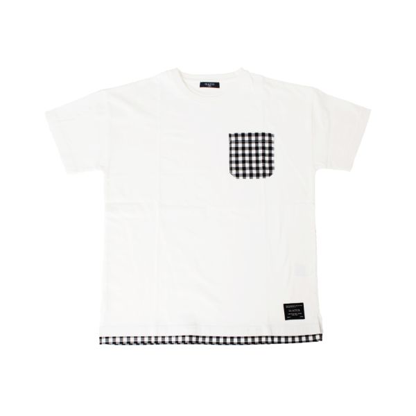 天竺・ドロップショルダー異素材ポケットレイヤード半袖Tシャツ