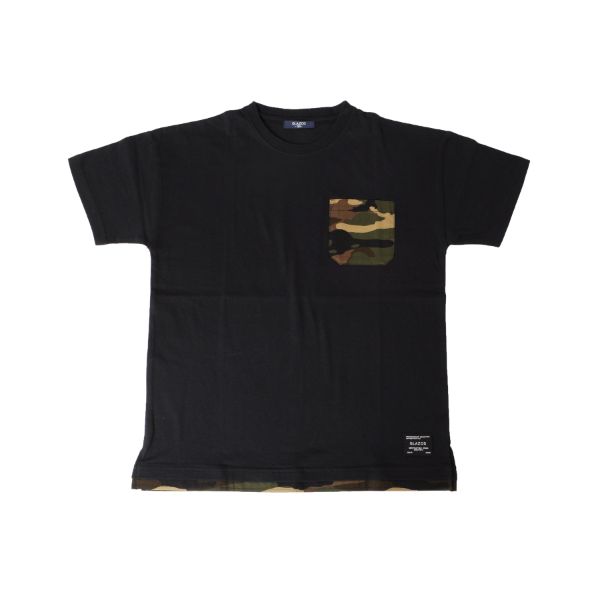 天竺・ドロップショルダー異素材ポケットレイヤード半袖Tシャツ