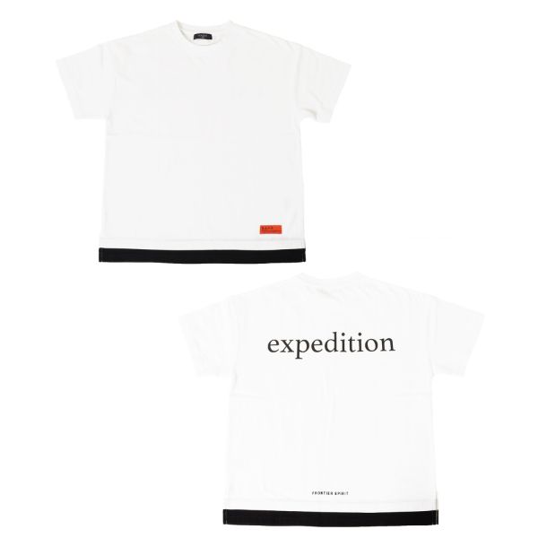 天竺・接触冷感ドロップショルダーロゴプリントフェイクレイヤード半袖Tシャツ