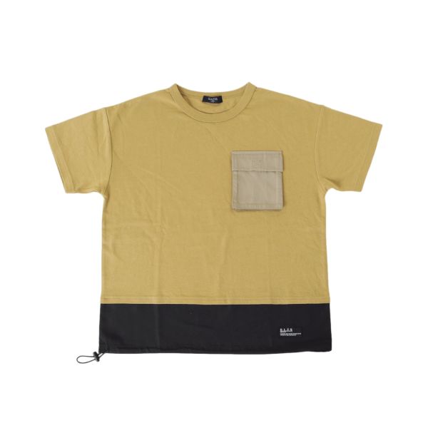 天竺・接触冷感ドロップショルダー異素材切替半袖Tシャツ