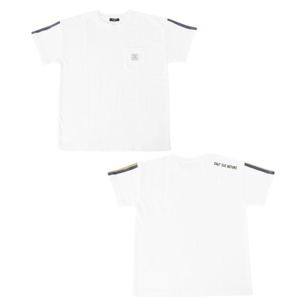 天竺・接触冷感ドロップショルダー袖ラインプリント半袖Tシャツ