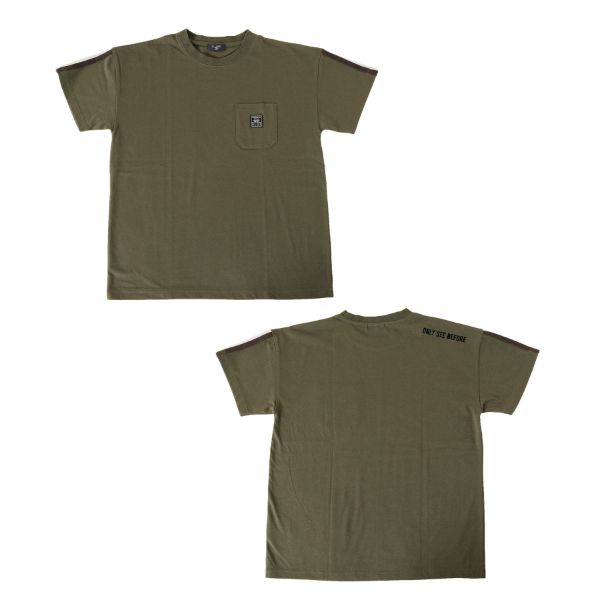 天竺・接触冷感ドロップショルダー袖ラインプリント半袖Tシャツ