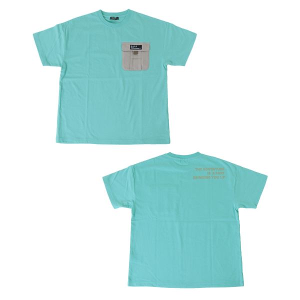 天竺・ドロップショルダーアウトドアポケット半袖Tシャツ