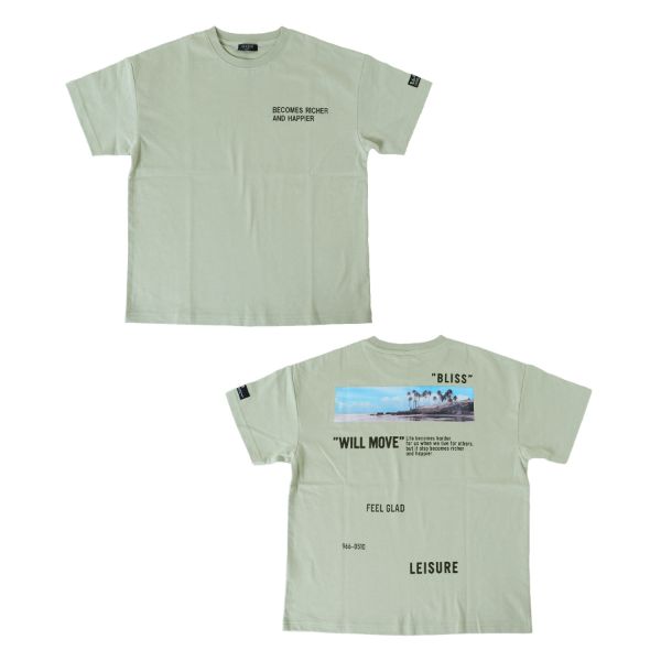 天竺・ドロップショルダーランダムバックフォトプリント半袖Tシャツ