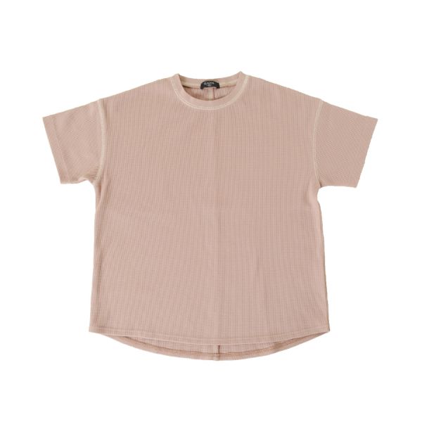 ミニワッフル・ドロップショルダー配色ステッチ半袖Tシャツ