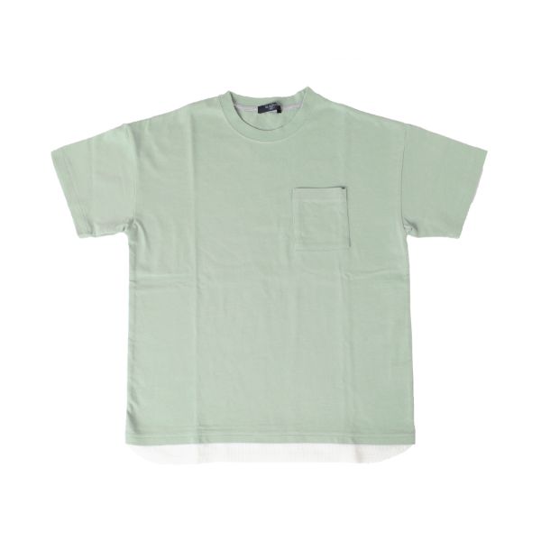 天竺・ドロップショルダーフェイクレイヤードポケット半袖Ｔシャツ