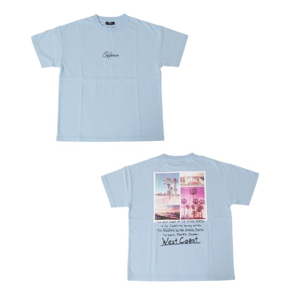 OE天竺・接触冷感ドロップショルダーバックコラージュフォト半袖Tシャツ