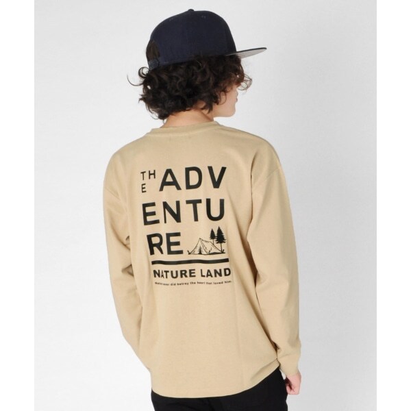 OE天竺・ドロップショルダーポケット付アウトドアプリント長袖Tシャツ