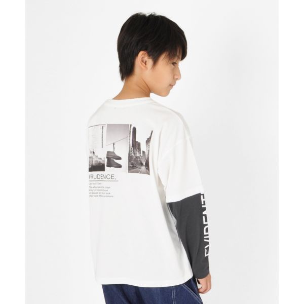 天竺・バックフォトフェイクレイヤード 長袖Tシャツ