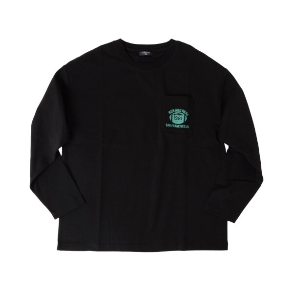 タフ天竺・ドロップショルダーポケットプリント長袖Ｔシャツ