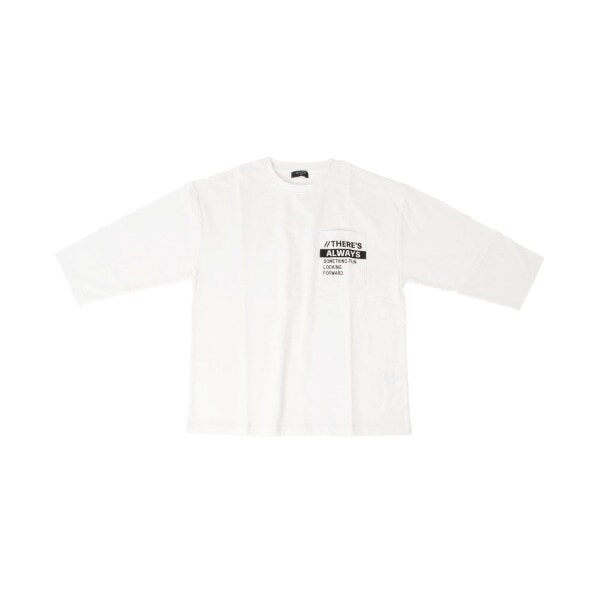 タフ天竺・ドロップショルダーポケットプリント7分袖Tシャツ