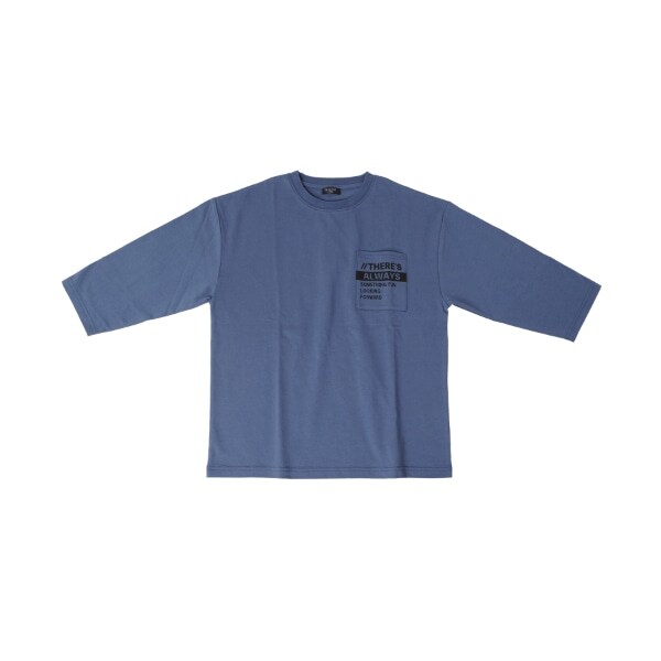 タフ天竺・ドロップショルダーポケットプリント7分袖Tシャツ