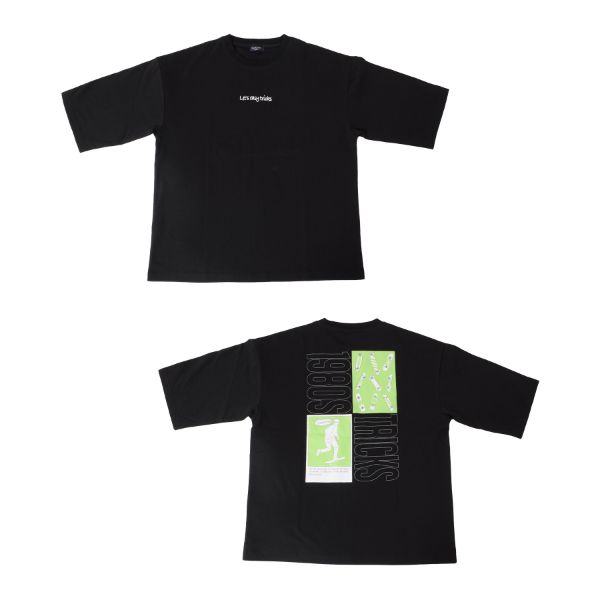 タフ天竺・ドロップショルダーバックイラストプリント5分袖Tシャツ