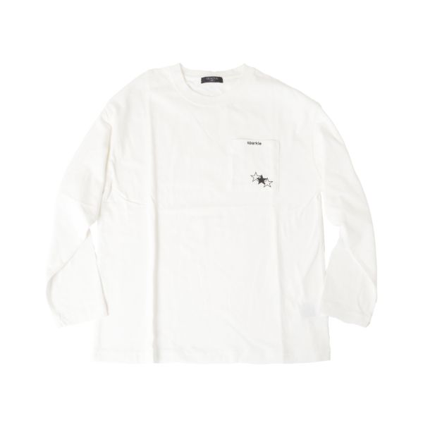 天竺・ドロップショルダーポケットスタープリント長袖Tシャツ