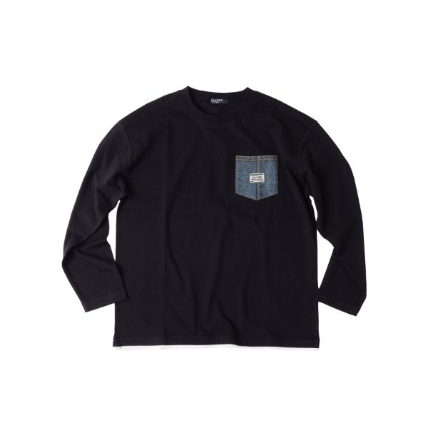 天竺・ドロップショルダーデニムポケットレイヤード長袖Ｔシャツ