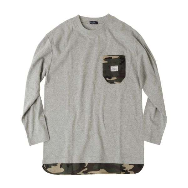 天竺・ドロップショルダーアソートポケットレイヤード長袖Ｔシャツ
