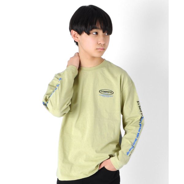 OE天竺・ドロップショルダースリーブプリント長袖Tシャツ