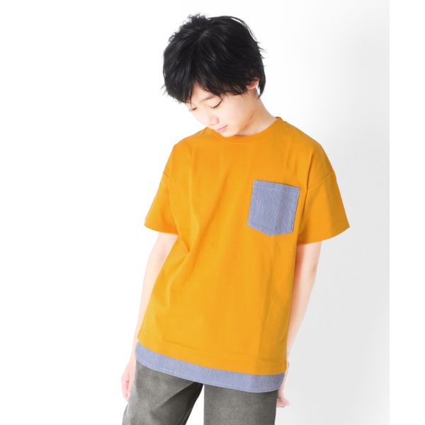 天竺・ドロップショルダーアソートポケット裾レイヤード半袖Ｔシャツ