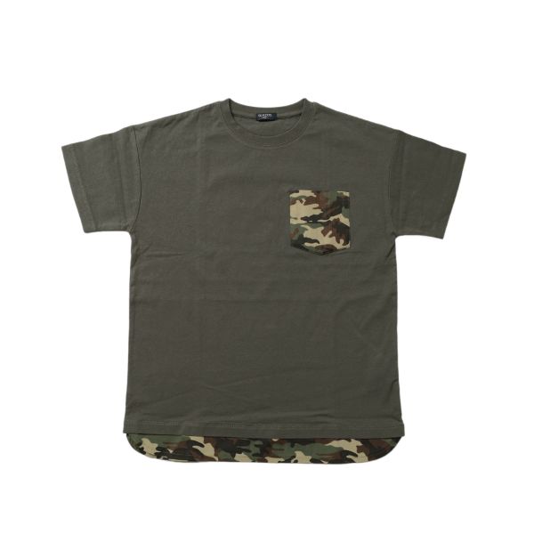 天竺・ドロップショルダーアソートポケット裾レイヤード半袖Ｔシャツ