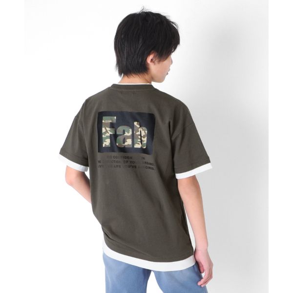 天竺・USAコットン ドロップショルダー袖裾レイヤード半袖Tシャツ