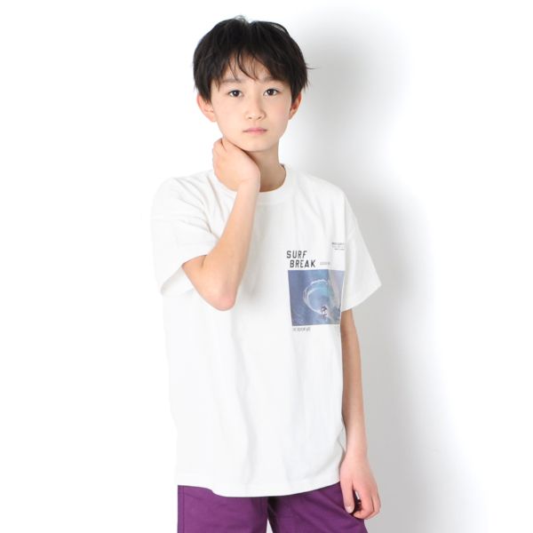 【大人向けサイズあり】OE天竺・ドロップショルダーミニフォトプリント半袖Tシャツ