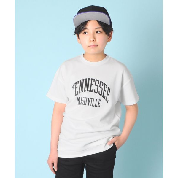 Ｗフェイス・ドロップショルダーアーチロゴプリントレイヤード半袖Ｔシャツ