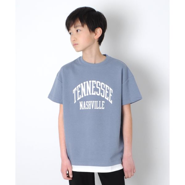 Ｗフェイス・ドロップショルダーアーチロゴプリントレイヤード半袖Ｔシャツ