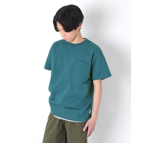 【大人向けサイズあり】天竺・USAコットン ドロップショルダーポケット刺繍半袖Tシャツ