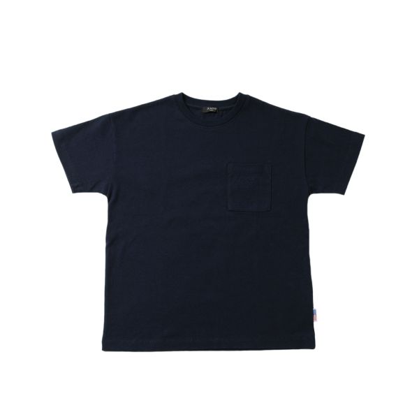 【大人向けサイズあり】天竺・USAコットン ドロップショルダーポケット刺繍半袖Tシャツ