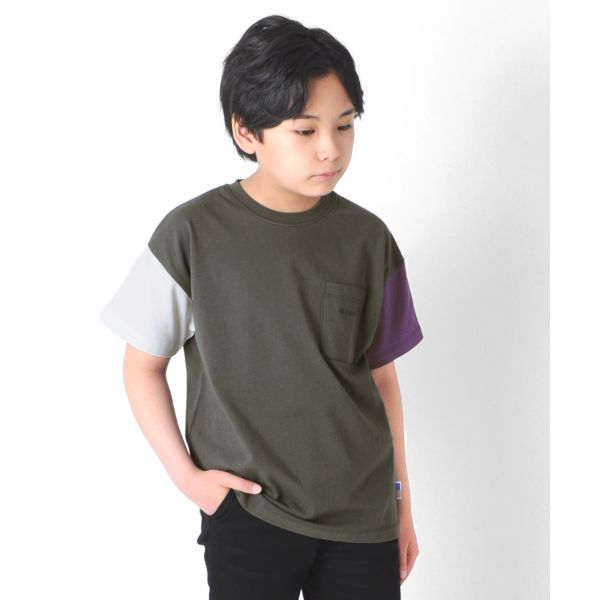 【大人向けサイズあり】天竺・USAコットン ドロップショルダーポケット刺繍半袖Tシャツ