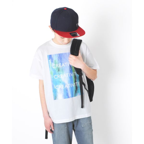 【大人向けサイズあり】天竺・ドロップショルダーフォトプリント半袖Tシャツ