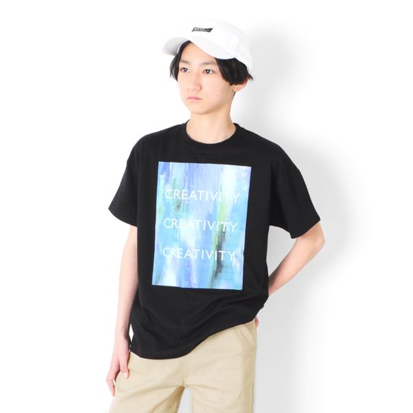 【大人向けサイズあり】天竺・ドロップショルダーフォトプリント半袖Tシャツ