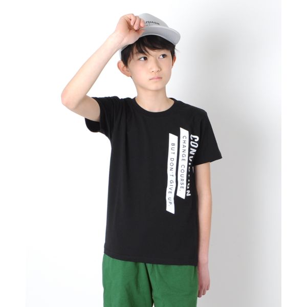 天竺・縦ロゴプリント半袖Tシャツ