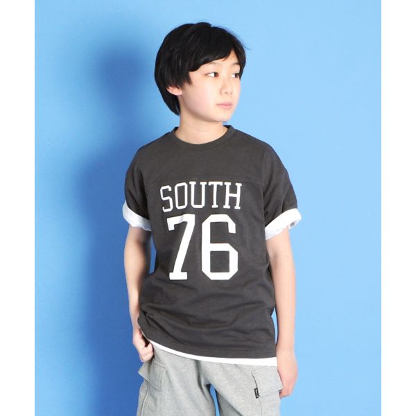 【大人向けサイズあり】スラブ天竺・ドロップショルダーナンバリングフットボール半袖Ｔシャツ