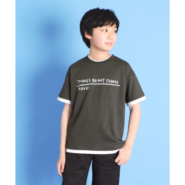 天竺・接触冷感ドロップショルダー裾レイヤード半袖Tシャツ