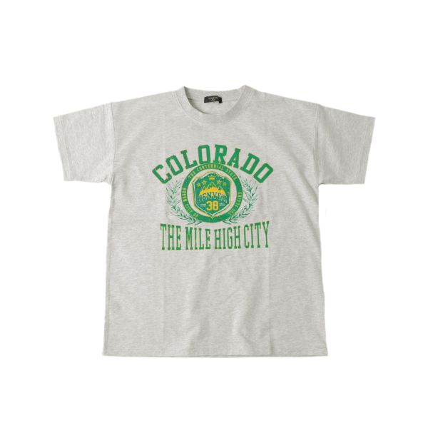 【大人向けサイズあり】天竺・ドロップショルダーBIGカレッジロゴ半袖Tシャツ