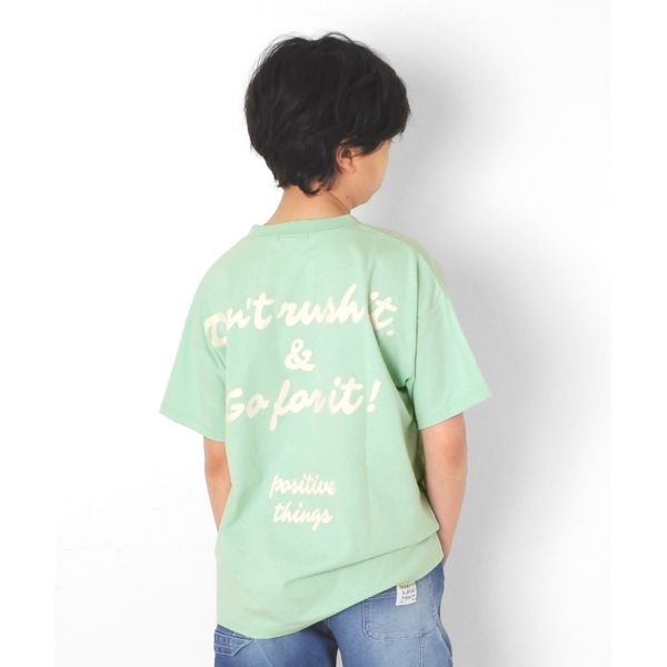 【大人向けサイズあり】天竺・ドロップショルダーBIGロゴバックプリント半袖Tシャツ