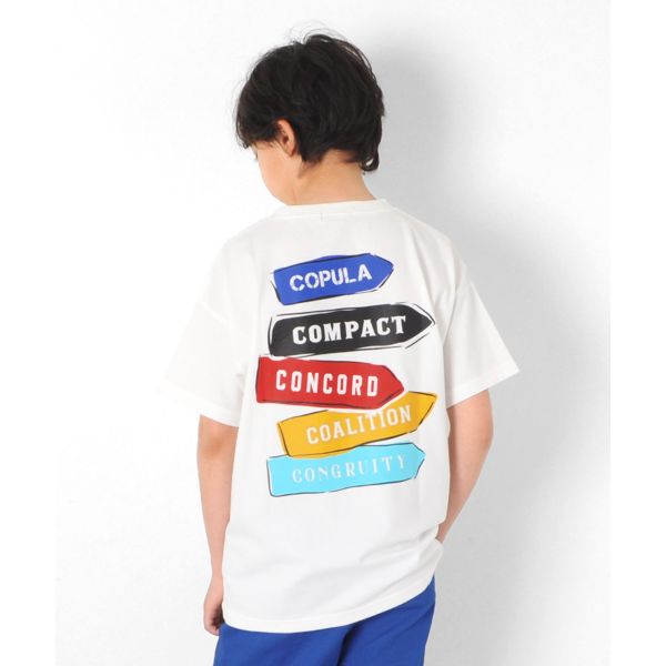 天竺・ドロップショルダーサインボードプリント半袖Tシャツ