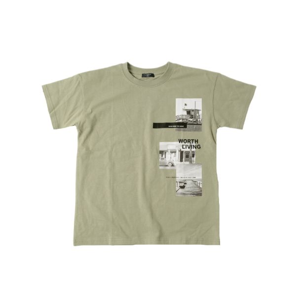 【大人向けサイズあり】天竺・ドロップショルダーBOXフォトプリント半袖Tシャツ