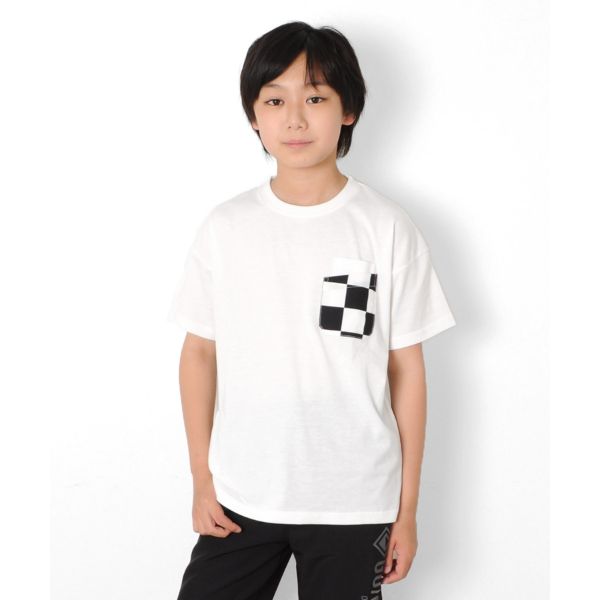 【大人向けサイズあり】天竺・ドロップショルダー総柄Wポケット半袖Tシャツ【セットアップ対応】