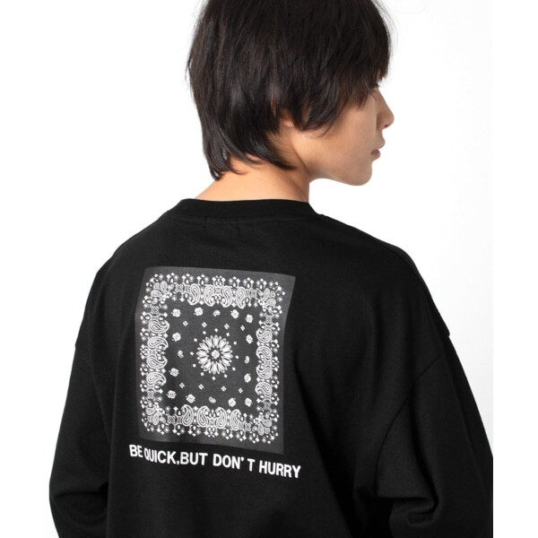 天竺・ビッグシルエットバンダナバックプリント長袖Tシャツ