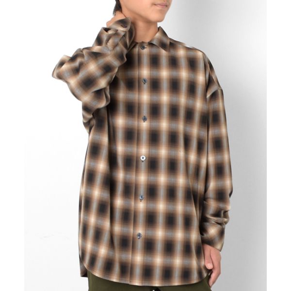 【大人向けサイズあり】オンブレーチェックビッグ長袖シャツ