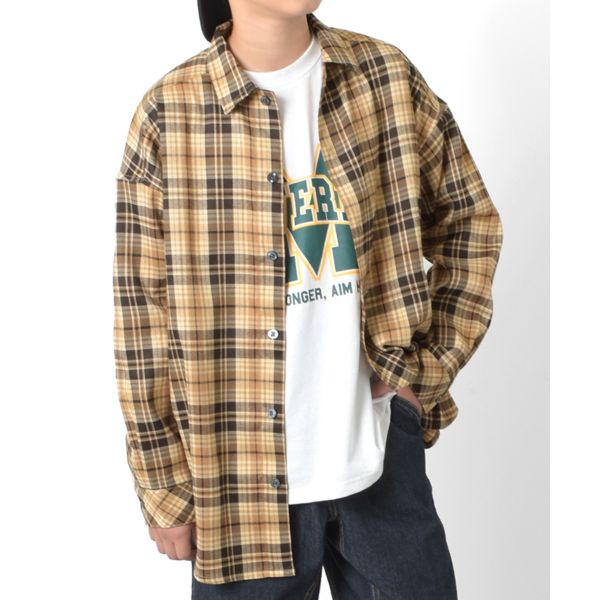【大人向けサイズあり】オンブレーチェックビッグ長袖シャツ