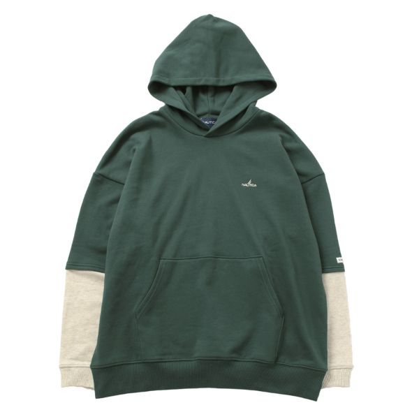 【大人向けサイズあり】【NAUTICA】袖レイヤードパーカー