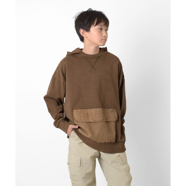 【大人向けサイズあり】裏毛・ピグメント異素材ポケットビッグパーカー