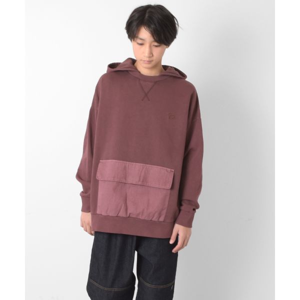 【大人向けサイズあり】裏毛・ピグメント異素材ポケットビッグパーカー